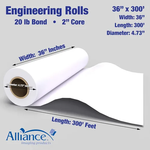 Vista 3 de Rollos de papel CAD de gran formato Alliance Bond (9 kilogramos 2 rollos, 91 cm x 91 m núcleo de 5 cm)