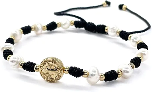 Vista 9 de Cultured Freshwater Pearl Bracelet With St Benedict Medal on Adjustable Red String for Women