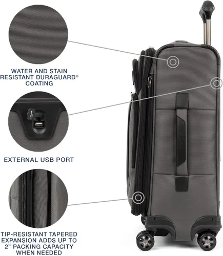 Vista 4 de Travelpro Crew Versapack - Maleta giratoria extensible Softside, Gris (Titanium Grey)), 407186305