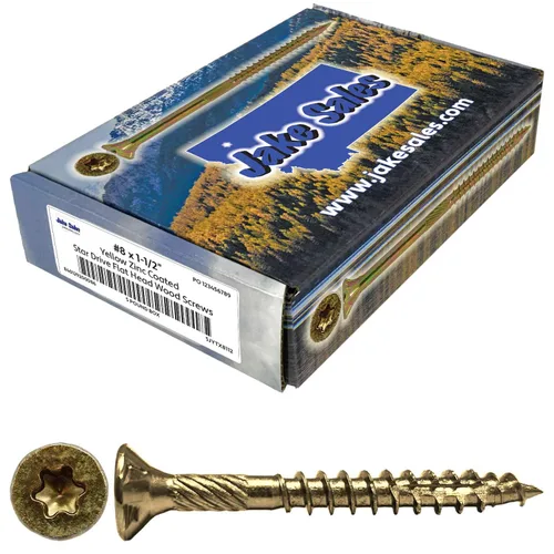 Vista 173 de 8 x 1 revestimiento exterior recubierto de bronce, tornillo de madera multiusos compatible con ACQ, cabeza plana Torx/Star Drive de 1 libra, 288