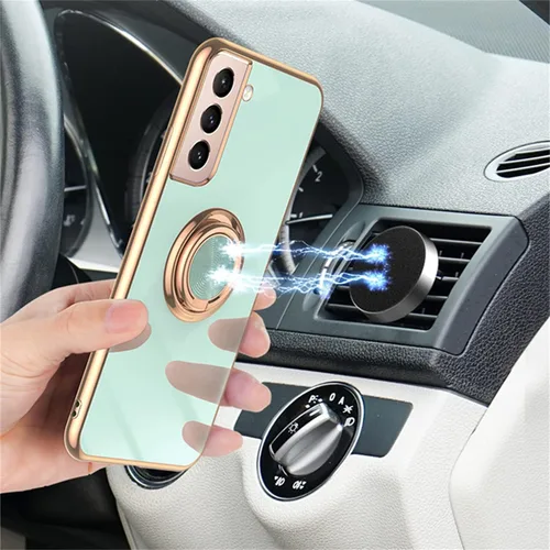 Vista 6 de EYZUTAK Caja magnética galvanizada del sostenedor del anillo para Samsung Galaxy S21 5G, 360 grados con la rotación del anillo del dedo del metal