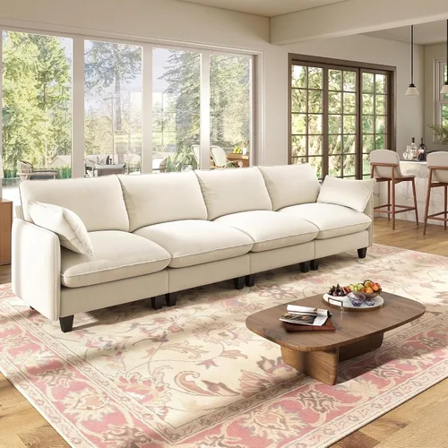 Vista 27 de WorthFurni Sofá modular modular de 105 pulgadas con asiento profundo, sofá nube en forma de L con cojines de gran tamaño y otomanas móviles, sofás