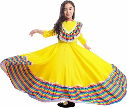 Vista 2 de Girls Mexican Dress Folklorico Traditional Dresses Holiday Toddler Dance Skirt Kids Halloween Carnival Birthday Gowns