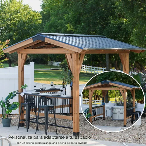Vista 6 de Backyard Discovery Granada - Pabellón de madera de cedro para parrilla BBQ de 10' x 9' con techo rígido de acero galvanizado, barras superiores