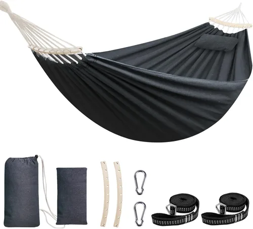 Vista 17 de Chihee - Hamaca de algodón grande y transpirable para acampar, con capacidad de hasta 660 libras, portátil, con barra separadora desmontable
