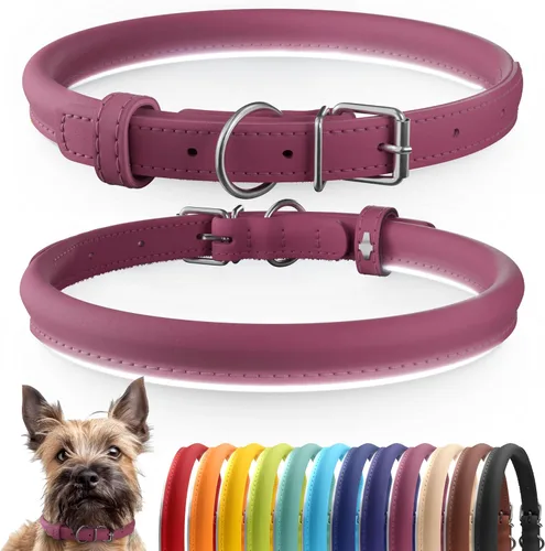 Vista 16 de CollarDirect - Collar de cuero enrollado para perro, collar redondo acolchado suave para cachorro, collar de cuero auténtico hecho a mano