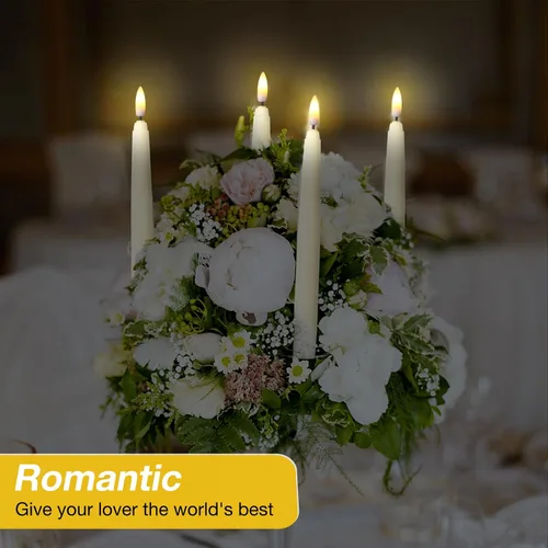 Vista 5 de Tuanse Paquete de 20 velas cónicas parpadeantes sin llama a granel con control remoto y temporizador, candelabros LED de Adviento a pilas para Beige