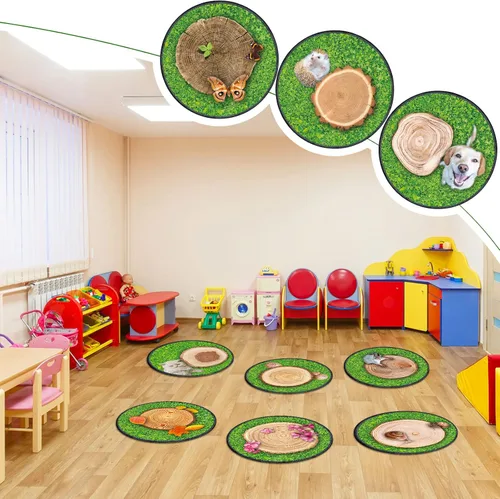 Vista 5 de Nuanchu Alfombra redonda para niños, 12 unidades, para el aula, de 16 pulgadas, cojines de suelo para niños, alfombra educativa suave antideslizante