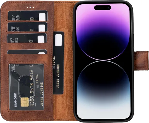 Vista 51 de HARDISTON Funda de piel auténtica hecha a mano compatible con iPhone 11 Pro de 5.8 pulgadas, funda magnética desmontable con tarjeteros - bordes