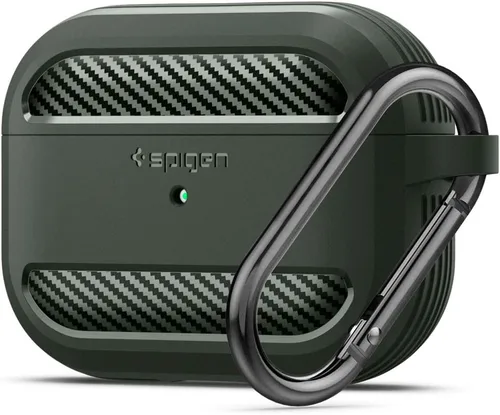 Vista 9 de Spigen Rugged Armor - Funda de protección contra caídas con mosquetón diseñada para AirPods Pro (2019), color carbón