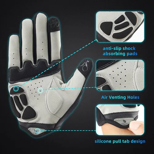 Vista 4 de BALEAF Guantes de ciclismo para hombres y mujeres, guantes de bicicleta de montaña, guantes de MTB, pantalla táctil de dedo completo, acolchados que