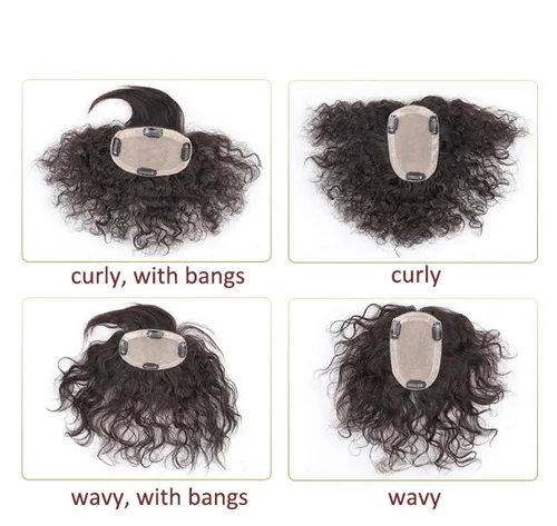 Vista 3 de Corona de cabello humano con base de seda de 10 pulgadas con clip y clips para mujer, parte media, rizado