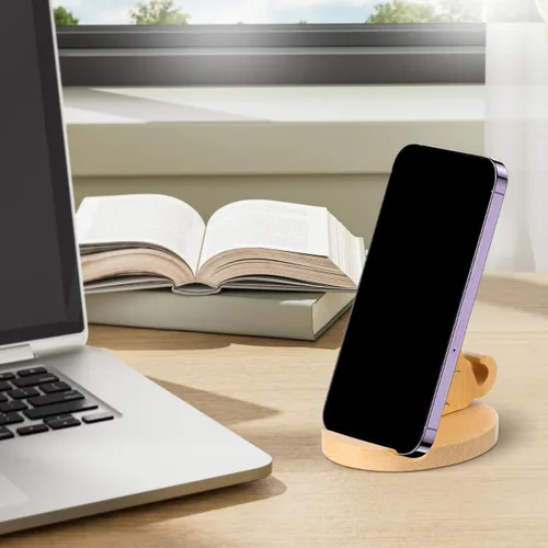 Vista 2 de Didiseaon Soporte de madera para teléfono celular con forma de cachorro, soporte para teléfono inteligente, soporte para tableta, soporte manos
