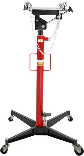 Vista 9 de gato de transmisión de 1600 lb, gato telescópico hidráulico de elevación alta, telescópico de 2 etapas ajustable con pedal de pie y ruedas Azul