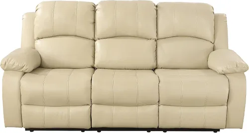 Vista 5 de Sofá reclinable manual moderno, sofá reclinable de cuero de 3 plazas, sofá reclinable de sala de estar, sofá con portavasos y mesa abatible