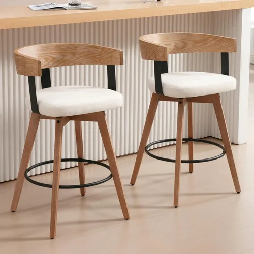 Vista 10 de HEAH-YO Taburete de bar giratorio 1 pieza, taburete de altura de mostrador de 26 pulgadas con respaldo de barril, gris, estilo moderno de mediados