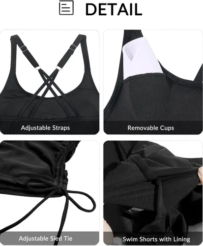 Vista 4 de Yonique Traje de baño tankini de dos piezas con tirantes delgados para mujer con pantalones cortos cruzados