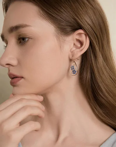 Vista 72 de Forget-Me-Not and Queen Anne's Lace Pressed Wildflower Earrings Pressed Flower Earrings Handmade Drop and Dangle Earrings Gift for Woman