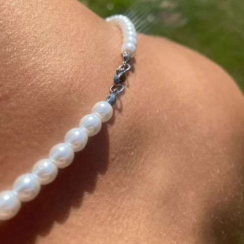Vista 4 de Collar de perlas para hombre, gargantilla de perlas sintéticas para mujer, joyería de verano
