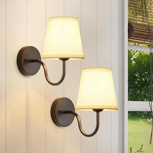 Vista 13 de Juego de 2 Apliques de Pared, Lámparas de Pared Modernas para Dormitorio, Apliques Luminaria de Pared con Pantalla de Tela Beige, Lámparas de Pared