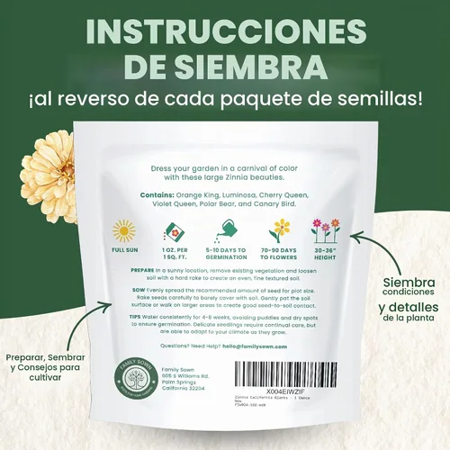 Vista 4 de Zinnia California Giants - Paquete grande de 1 onza - 3,000 semillas de flores para plantar - Zinnia elegans