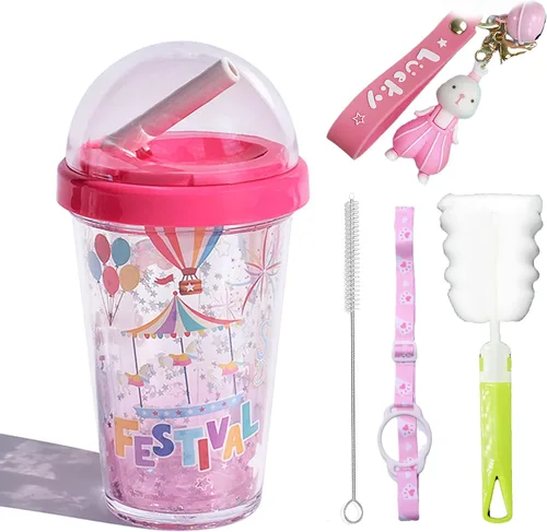 Vista 6 de FLower - Vaso de viaje con diseño floral, botella de plástico para beber, pícnic, regalo de cumpleaños (3 margaritas pequeñas, 9.5 fl oz)