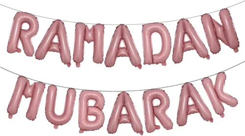 Vista 12 de Globos de papel de aluminio Eid Mubarak de 16 pulgadas de oro rosa, suministros de decoración de Ramadán, globos EID dorados para globos musulmanes