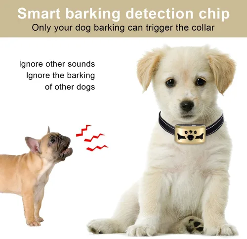 Vista 6 de Collar antiladridos para perro, 7 niveles ajustables de sensibilidad e intensidad, doble modo antiladridos recargable, impermeable, reflectante, sin