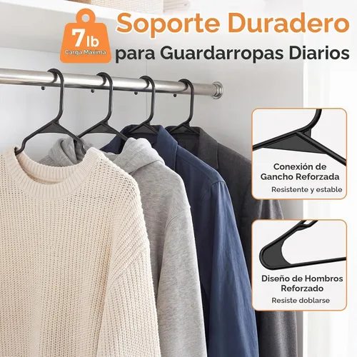 Vista 5 de HOUSE DAY Perchas de Plástico Premium Paquete de 10, Perchas para Ropa que Ahorran Espacio, Colgador Resistente para Abrigos - Organizadores de Negro