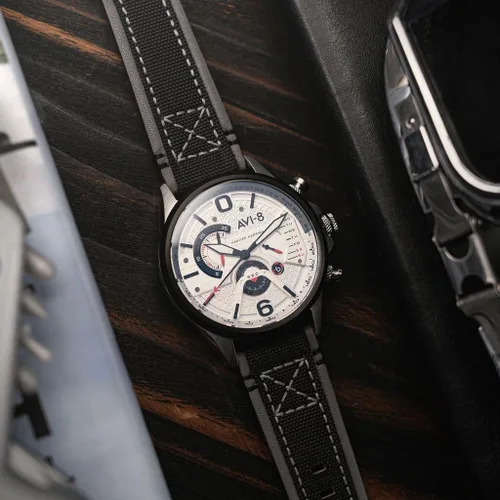 Vista 5 de AVI-8 Reloj Hawker Harrier Dual Retrograde Cronógrafo Correa de Cuero Genuino