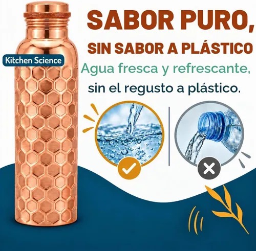 Vista 9 de Kitchen Science Auténtica botella ayurvédica de cobre (34 oz/33.8 fl oz) de cuero para agua potable Probado en laboratorio, a prueba de fugas