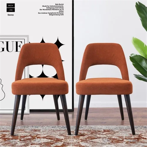 Vista 2 de ASHCROFT Avol Mid-Century - Silla de comedor de tela moderna en color naranja (juego de 2)