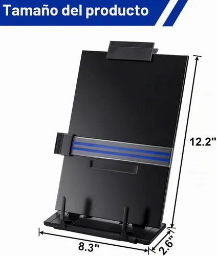 Vista 2 de Lawei Paquete de 2 soportes para documentos de escritorio con clip ajustable y guía de línea, soporte portátil para libros de documentos, soporte
