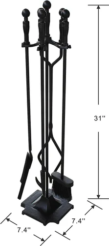 Vista 9 de Juego de herramientas de chimenea de hierro forjado negro, 5 piezas, para estufa de leña, pinzas de tronco, accesorios de chimenea de alta