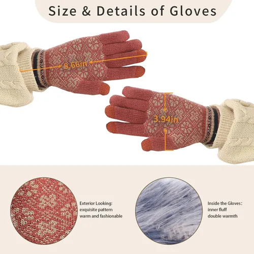 Vista 6 de ecodudo Juego de guantes con estampado de copo de nieve y bufanda para pantalla táctil con pompón para mujer