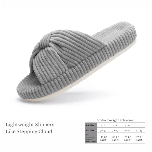 Vista 3 de Chantomoo Pantuflas para mujer, de espuma viscoelástica, para el dormitorio, con lazo de pana, con bandas cruzadas, cómodas, modernas, para regalo