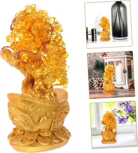 Vista 8 de LIFKOME Estatua única del árbol de la suerte del árbol del dinero del arte del cristal del adorno de la suerte para el regalo de la decoración china