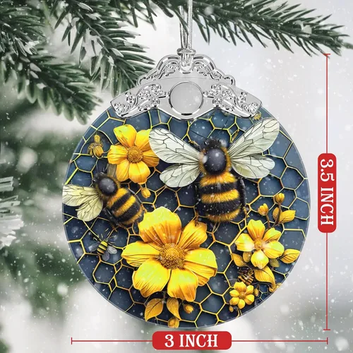Vista 2 de Decoración navideña de abejas, adornos para árbol de vitrales, regalo de Navidad para amigos, familiares, compañeros de trabajo