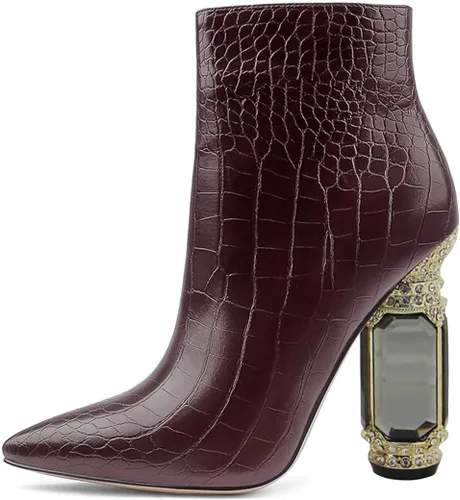 Vista 31 de FSJ Botas de tacón alto con punta puntiaguda para mujer, con tacón alto, con cremallera lateral brillante, estilo casual, para uso diario, zapatos