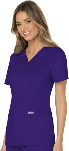 Vista 4 de Cherokee WW610 - Camiseta de ropa quirúrgica para mujer, estilo cruzado falso, para trabajar