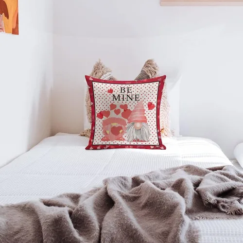 Vista 6 de Be Mine Valentine's Day Red Pink Love Hearts Gnome Decorative Throw Pillow Covers 18"x18" Farmhouse Square Accent Valentine Pillow Cushion Cover