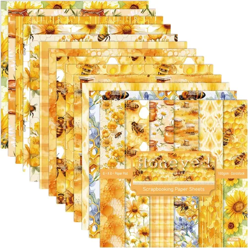 Vista 9 de Paquete de papel de origami con patrón de abeja, 24 hojas de una cara de 6 x 6 pulgadas, fondo de miel, álbum de recortes de panal de abeja, papel