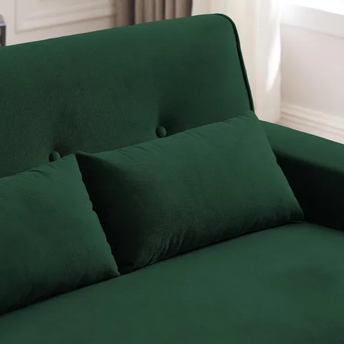 Vista 4 de Sofá de dos plazas con dos cojines, sofá de estilo moderno de mediados de siglo para sala de estar, tela de lino, 48" (verde)