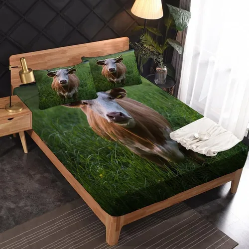 Vista 2 de Juego de sábanas de vaca tamaño individual, sábanas de microfibra suave y bolsillo profundo, sábanas y fundas de almohada estampadas sin arrugas, 3