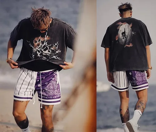 Vista 8 de BOOMLEMON Pantalones cortos de baloncesto para hombre, pantalones cortos de entrenamiento atléticos de cachemira, pantalones cortos de malla