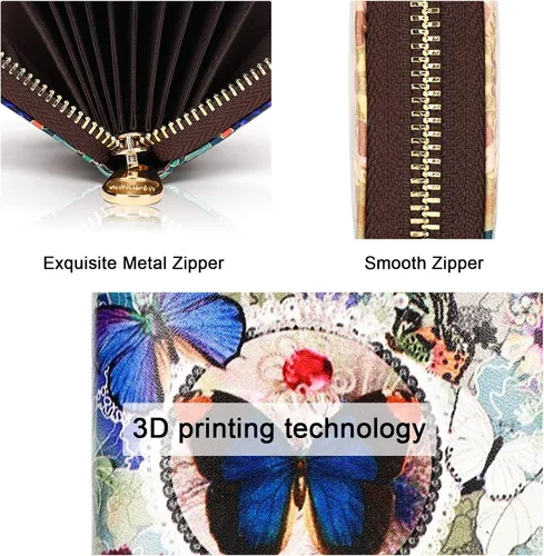 Vista 4 de APHISON - Tarjetero con protección RFID, carteras , funda para tarjetas de cuero con cremallera para mujerniñacaja regalo