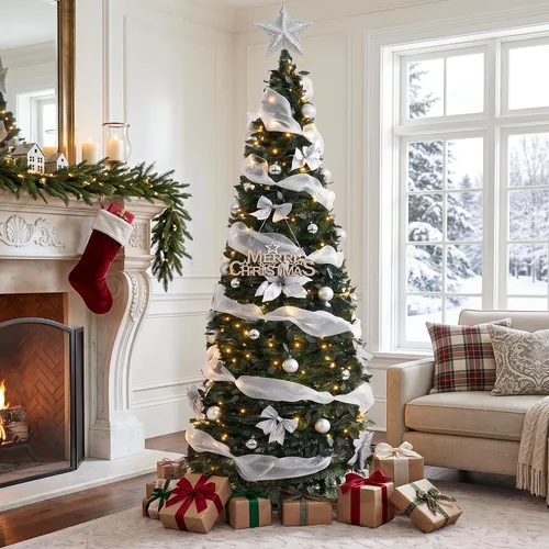 Vista 9 de Árbol de Navidad preiluminado de 6.4 pies con 200 luces LED y 8 modos de Árbol de Navidad artificial con 200 luces LED blancas cálidas, árbol