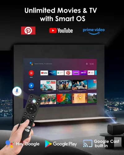 Vista 5 de Proyector inteligente 4K para dormitorio, proyectores de cine en casa para interior y exterior con WiFi, Bluetooth, NFC, Airplay inalámbrico