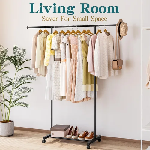 Vista 8 de SUOERNUO Perchero con ruedas para colgar ropa, perchero de metal portátil para dormitorio, lavandería, sala de estar