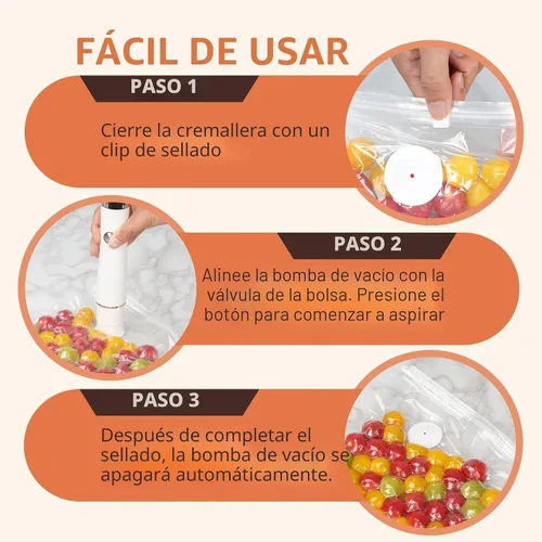 Vista 4 de Sellador al vacío para alimentos con 30 bolsas de vacío reutilizables, máquina selladora al vacío de mano compacta para preparación de comidas